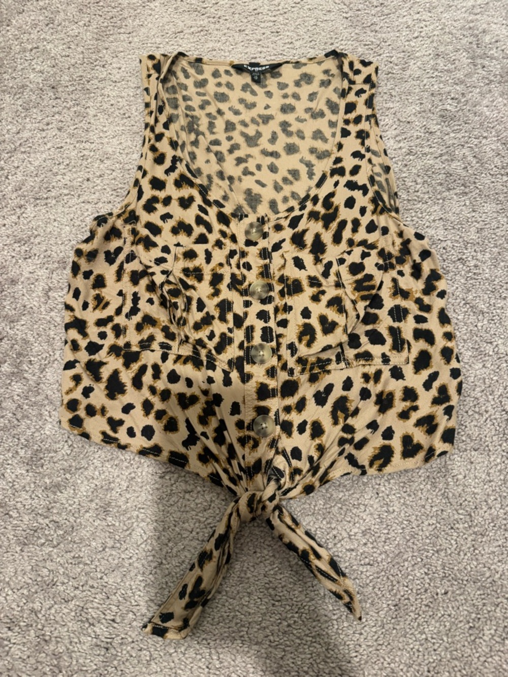 Express Leopard Print Tie-Front Tank - Beige & Black
